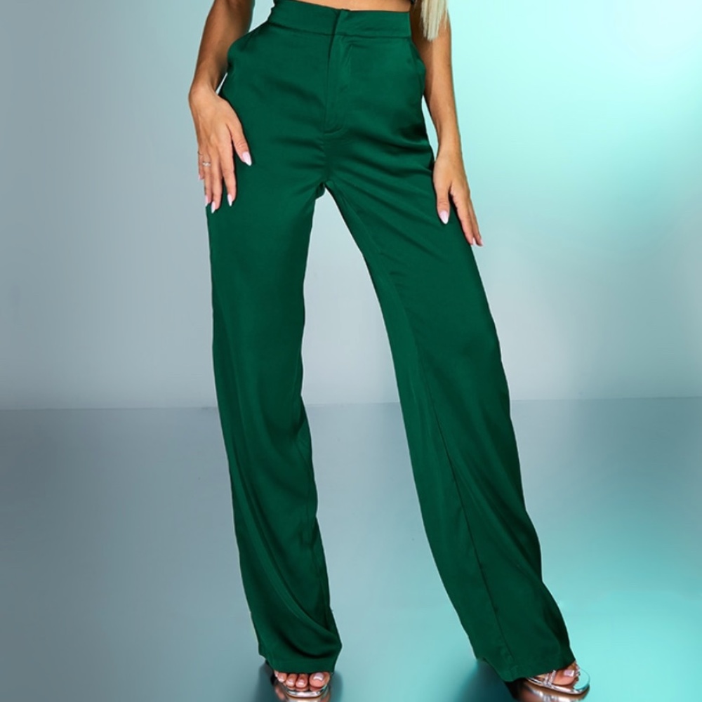Green satin pants